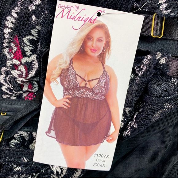Seven Til Midnight Cross Dye Lace & Mesh Babydoll / G-String Set - Size 3X - Picture 6 of 7